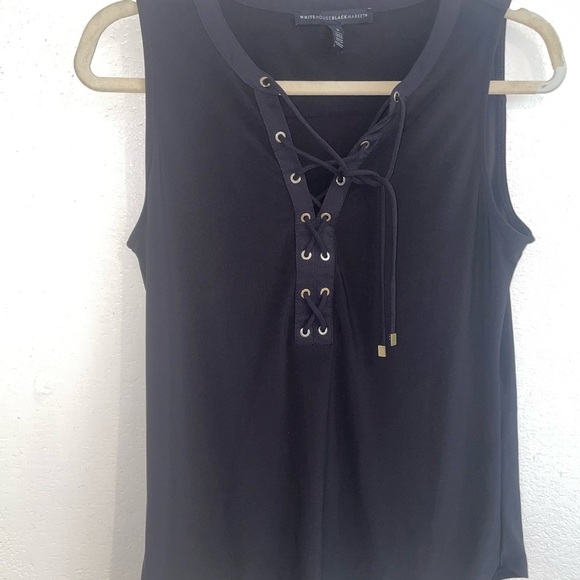White House Black Market Black Lace-Up Tank Top - Picture 5 of 6
